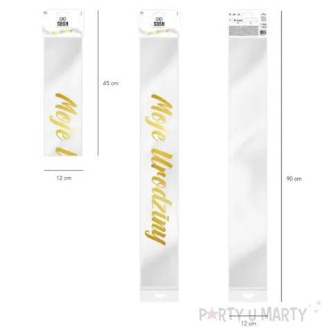 szarfa urodzinowa moje urodziny biala partypal 160 cm