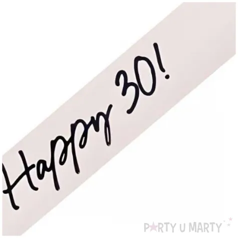 szarfa urodzinowa papierowa dodatek do stroju na 30 urodziny happy 30 kremowa 152 cm