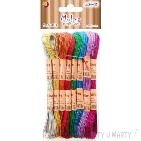 sznurek mulina kolory metalizowane mix aliga 8 m 8 szt
