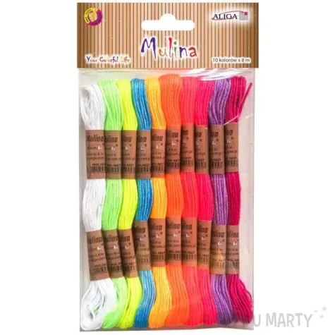 sznurek mulina kolory neonowe mix aliga 8 m 10 szt