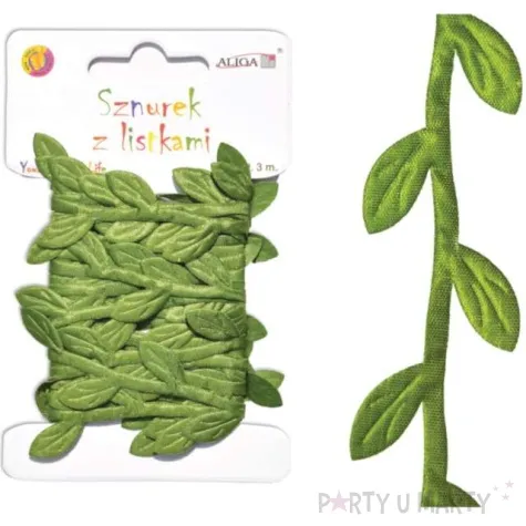 sznurek poliestrowy z listkami zielony 3m