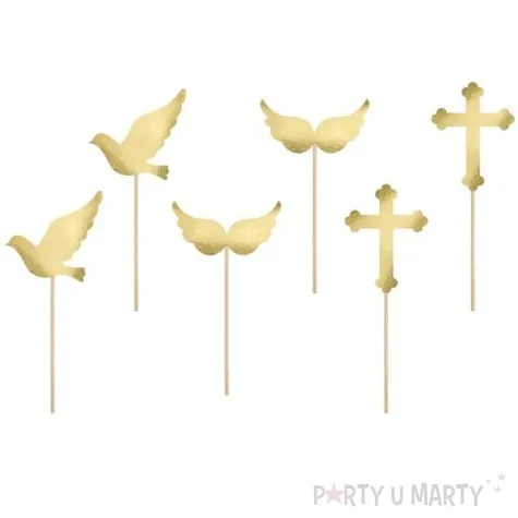 szpilki drewniane i komunia swieta zloty metalic partydeco 11 cm 6 szt