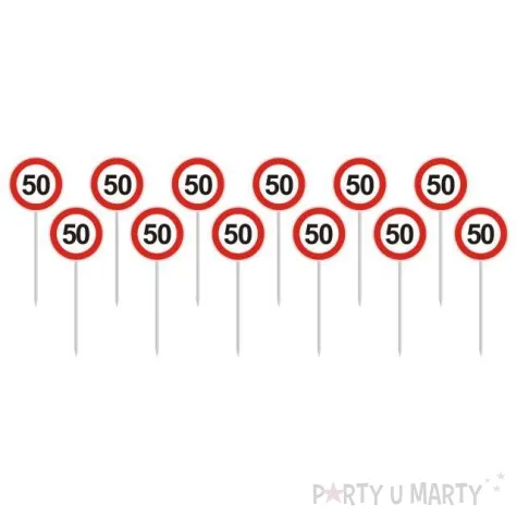 szpilki plastikowe urodziny 50 traffic birthday funny fashion 12 szt