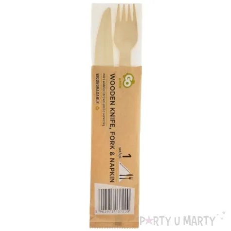 sztucce drewniane eko noz i widelec z serwetka godan 3 szt