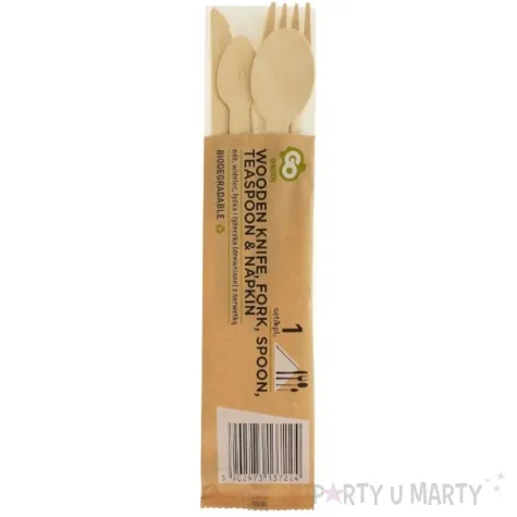 sztucce drewniane eko noz widelec lyzka lyzeczka z serwetka godan