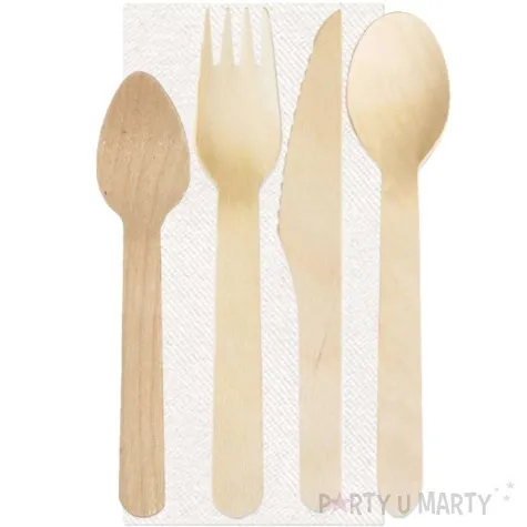 sztucce drewniane eko noz widelec lyzka lyzeczka z serwetka godan