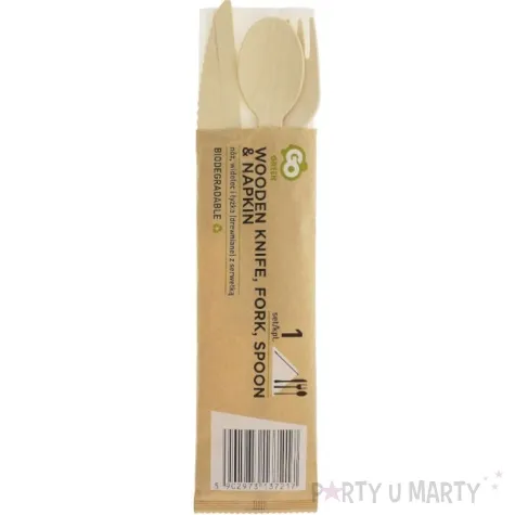 sztucce drewniane eko noz widelec lyzka z serwetka godan