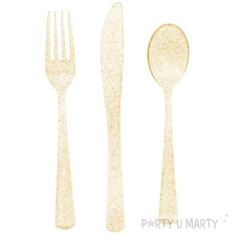 sztucce plastikowe brokatowe zloty 18 szt