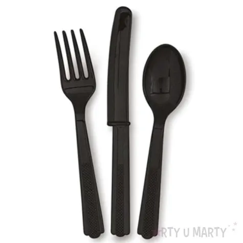 sztucce plastikowe zestaw unique czarne 18 szt