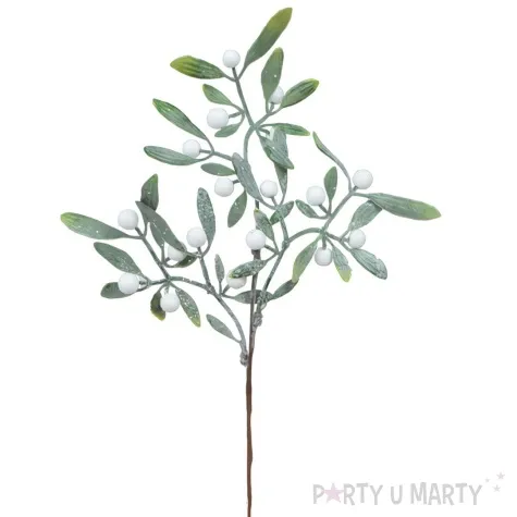 sztuczny kwiat galazka osniezona z kulkami bialy bomm 33 cm