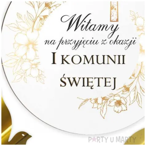 tablica powitalna i zawieszki gold line zlote dekoracje na komunie girlanda 29 cm