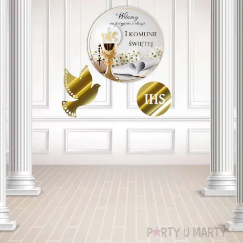 tablica powitalna i zawieszki kielich z biblia zlote dekoracje na komunie girlanda 29 cm