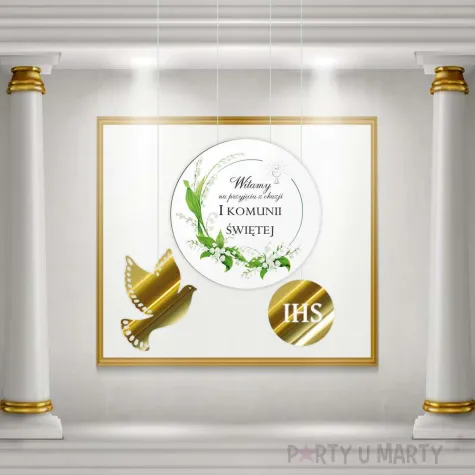 tablica powitalna i zawieszki konwalie zlote dekoracje na komunie girlanda 29 cm