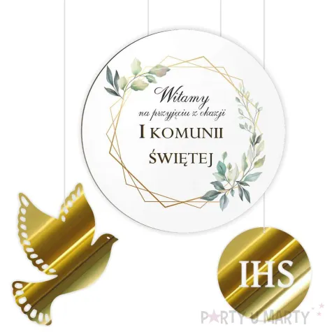 tablica powitalna i zawieszki mietowa geometria zlote dekoracja na komunie girlanda 29 cm