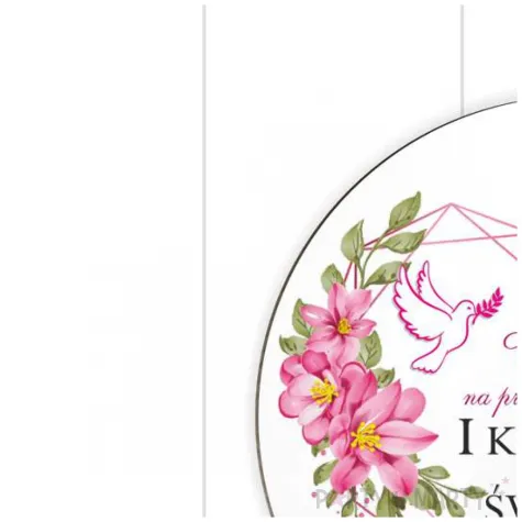 tablica powitalna i zawieszki rozowe serce zlote dekoracje na komunie girlanda 29 cm