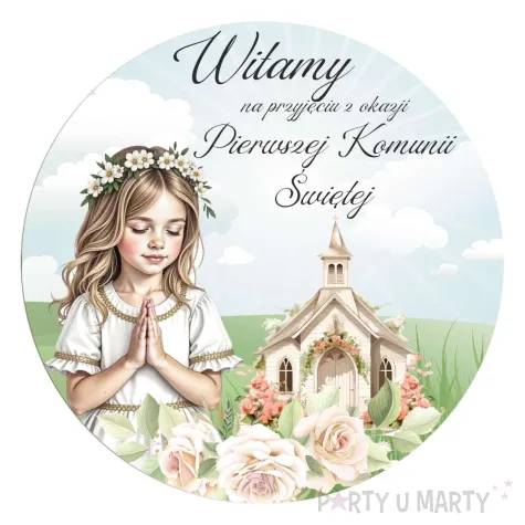tablica powitalna komunia swieta dziewczynka i kosciol dekoracja sali powitanie gosci 39 5 cm