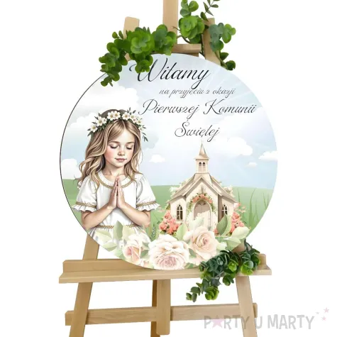 tablica powitalna komunia swieta dziewczynka i kosciol dekoracja sali powitanie gosci 39 5 cm