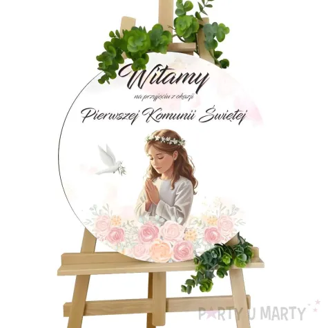 tablica powitalna komunia swieta dziewczynka w albie dekoracja sali powitanie gosci 39 5 cm