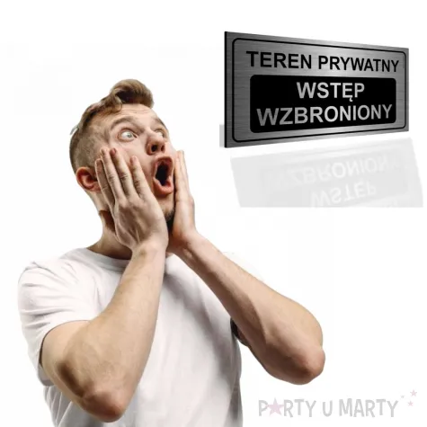 tabliczka informacyjna znak na brame teren prywatny wstep wzbroniony srebrny 20x10 cm