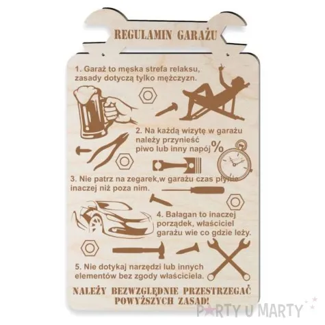 tabliczka regulamin garazu samochodowego drewno 340x220 mm