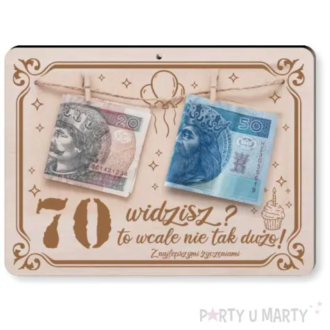 tabliczka widzisz 70 to wcale nie tak duzo drewno 210x155 mm