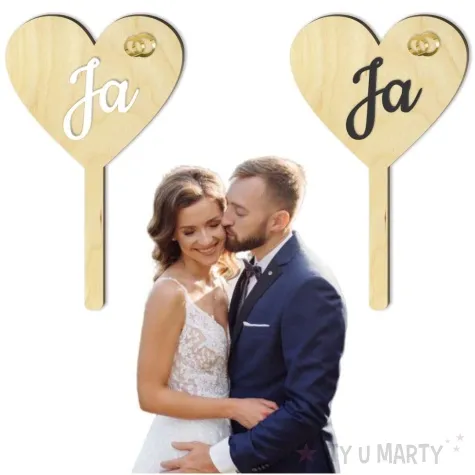 tabliczki na oczepiny serca ona on ja naturalne drewno 2 szt