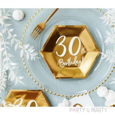 talerzyki 30th birthday zloty partydeco 6 szt