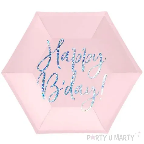 talerzyki happy birthday rozowy pudrowy partydeco 20cm