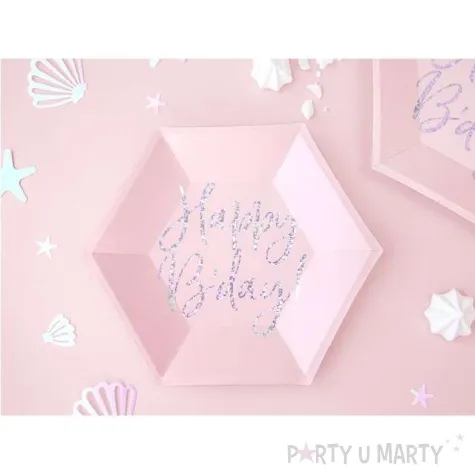 talerzyki happy birthday rozowy pudrowy partydeco 20cm