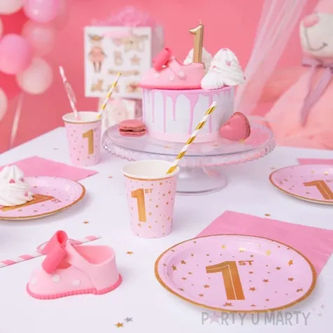talerzyki papierowe 1 st birthday zlote gwiazdki rozowy jasny partypal 18 cm 6 szt