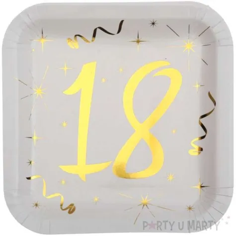 talerzyki papierowe 18 urodziny gold biale santex 23 cm 10 szt