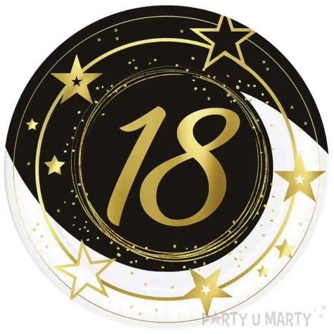 talerzyki papierowe 18 urodziny gwiazdy czarno zloty guirca 23 cm 6 szt