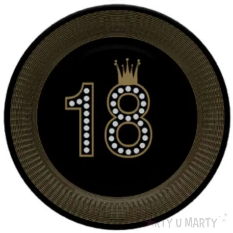 talerzyki papierowe 18 urodziny zlota korona czarne maki 23 cm 8 szt