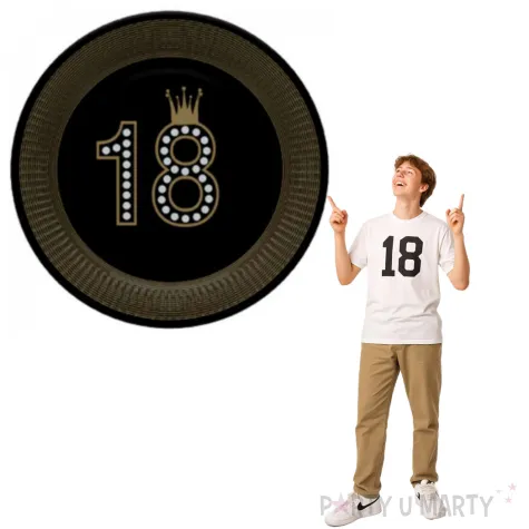 talerzyki papierowe 18 urodziny zlota korona czarne maki 23 cm 8 szt