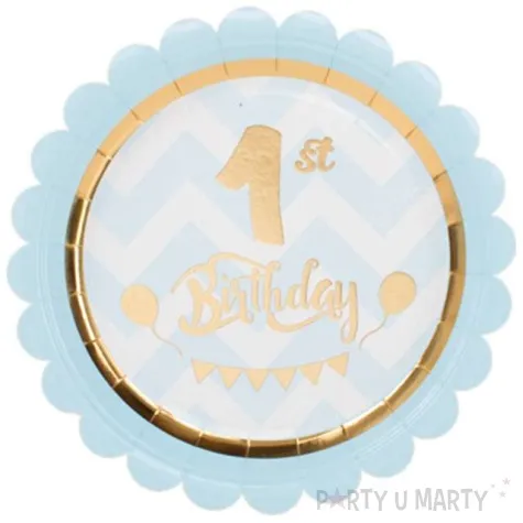 talerzyki papierowe 1st birthday chic blue givi italia 18 cm 8 szt