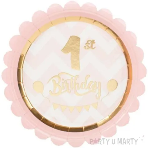 talerzyki papierowe 1st birthday chic pink givi italia 18 cm 8 szt
