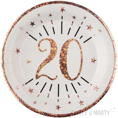 talerzyki papierowe 20 urodziny rozowe zloto bialy santex 22 5 cm 10 szt