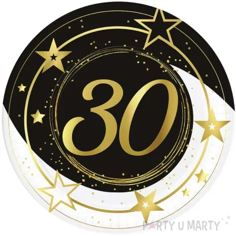 talerzyki papierowe 30 urodziny gwiazdy czarno zloty guirca 23 cm 6 szt