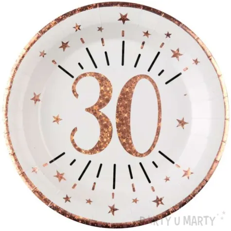 talerzyki papierowe 30 urodziny rozowe zloto bialy santex 22 5 cm 10 szt