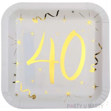 talerzyki papierowe 40 urodziny gold biale santex 23 cm 10 szt