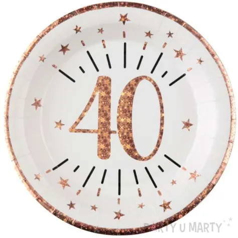 talerzyki papierowe 40 urodziny rozowe zloto bialy santex 22 5 cm 10 szt