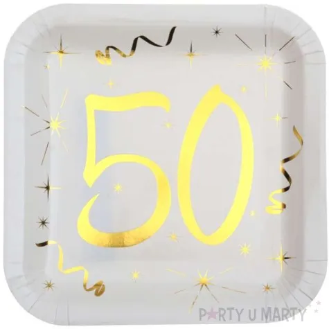 talerzyki papierowe 50 urodziny gold biale santex 23 cm 10 szt