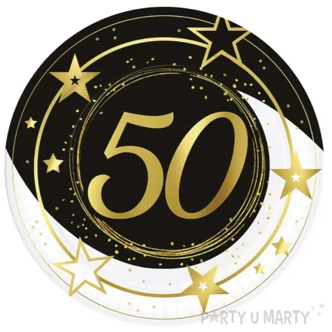 talerzyki papierowe 50 urodziny gwiazdy czarno zloty guirca 23 cm 6 szt
