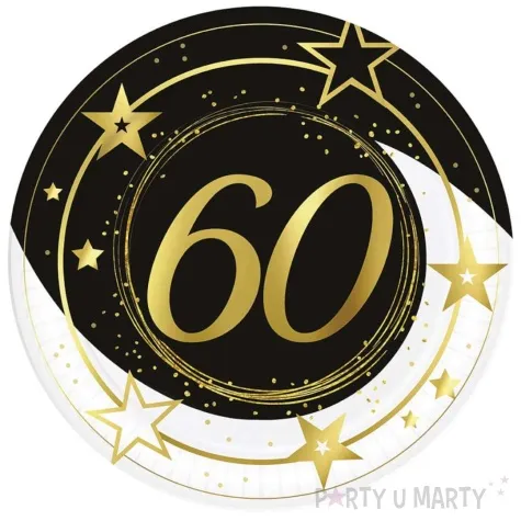 talerzyki papierowe 60 urodziny gwiazdy czarno zloty guirca 23 cm 6 szt