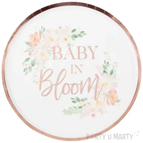 talerzyki papierowe baby shower baby in bloom rose gold amscan 24 cm 8 szt