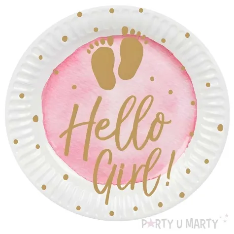 talerzyki papierowe baby shower hello girl rozowe boland 23 cm 10 szt