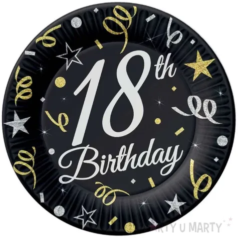 talerzyki papierowe beauty charm 18 urodziny czarny godan 18 cm 6 szt