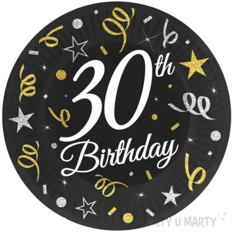 talerzyki papierowe beauty charm 30 urodziny czarny godan 18 cm 6 szt