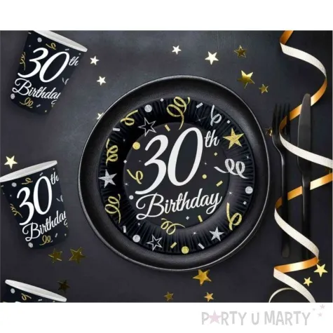 talerzyki papierowe beauty charm 30 urodziny czarny godan 18 cm 6 szt