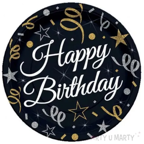 talerzyki papierowe beauty charm happy birthday czarne godan 18 cm 8 szt